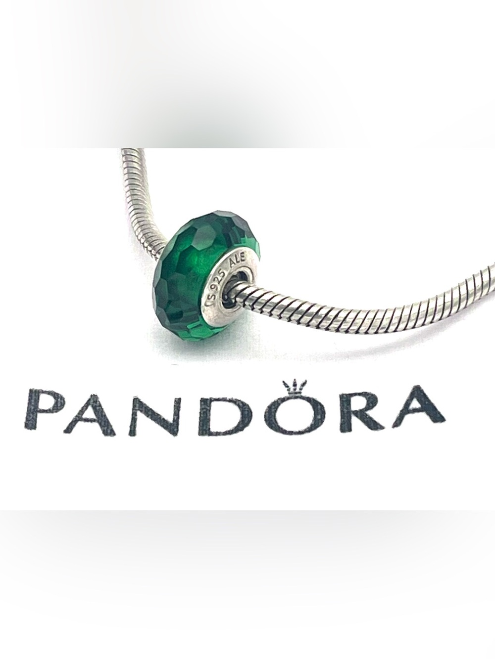 Pandora Deep Emerald Green Faceted Murano Glass Charm with Sterling Core